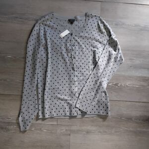 Talbots Light Gray Cardigan with Black Dots